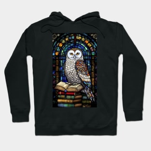 Stained Glass Style White Snowy Owl Sitting On Books Hoodie